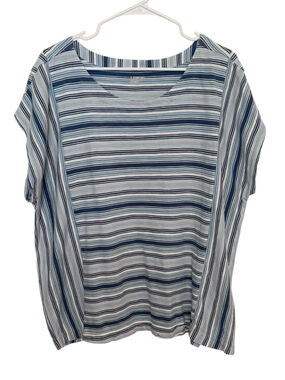 Lands' End Dolman T-Shirt Womens 1X Blue Multi Stripe Coastal Slub Wedge Tee Top